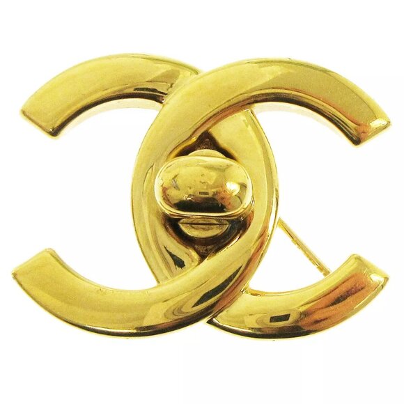 Chanel Turnlock Brooch Pin Gold Large - Picture 1 of 5